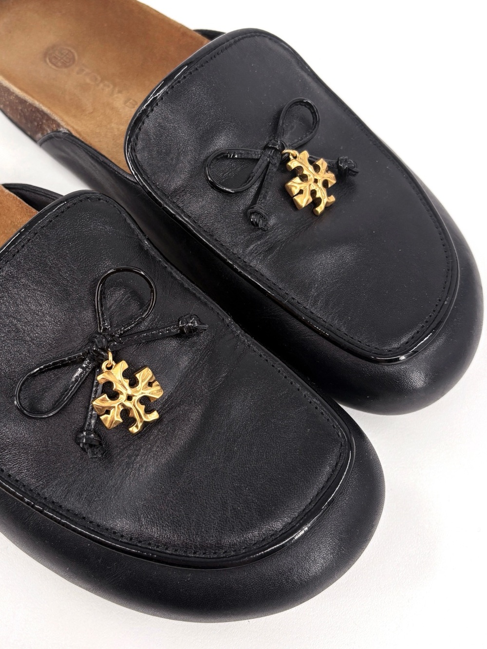 Tory Burch Tory Charm Black Leather Cork Mule Clogs 7 - Picture 7 of 15